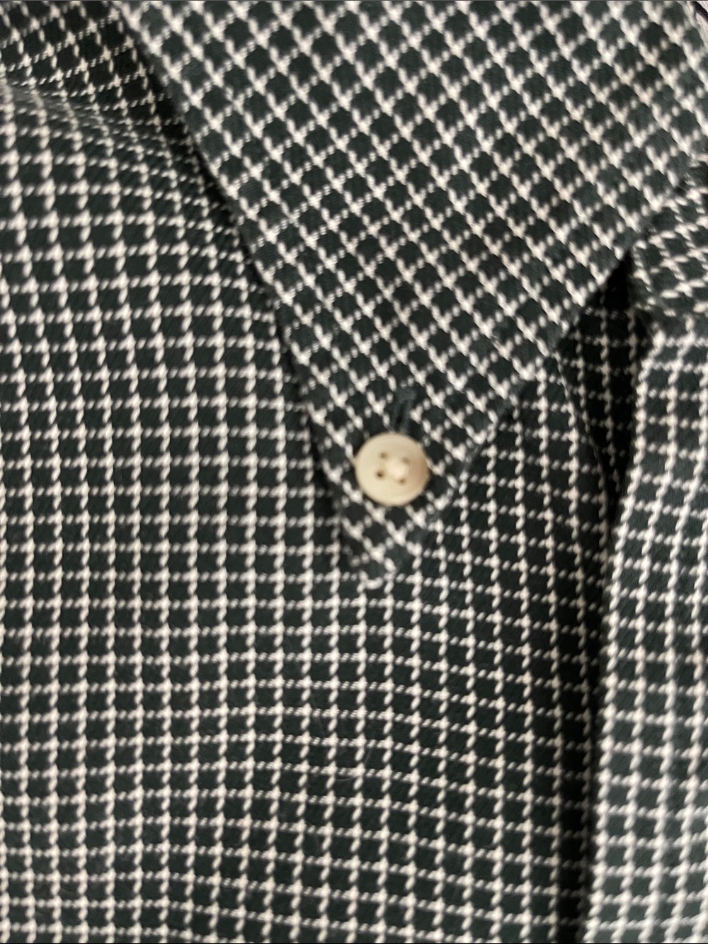 Faconnable Green and White Houndstooth Button Shirt Designed in France M Cotton